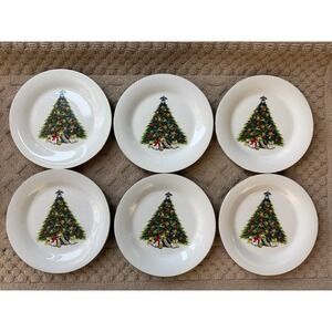Vintage World Bazaars  CHRISTMAS TREE  Dinner Plates-Set Of 6
